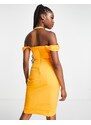 Lavish Alice - Vestito midi a portafoglio color mango con scollo Bardot-Arancione