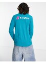 Berghaus - Heritage - T-shirt a maniche lunghe verde-azzurra con logo sul davanti e sul retro-Blu
