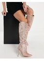 ASOS DESIGN - Carly - Stivali al ginocchio da infilare oro rosa con decorazioni