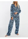 River Island - Pantaloni del pigiama in raso blu con stampa zebrata
