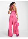 In The Style - Tuta jumpsuit allacciata al collo con fondo ampio rosa con cut-out