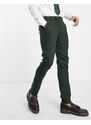 ASOS DESIGN Wedding - Pantaloni skinny in misto lana verde scuro con intreccio a cesto