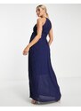 TFNC Maternity - Vestito lungo da damigella avvolgente a pieghe colore blu navy