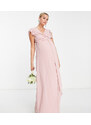 TFNC Maternity - Vestito lungo da damigella rosa cipria con maniche a volant