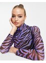Vero Moda - Top in rete a collo alto viola con stampa zebrata-Multicolore