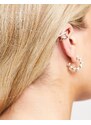 Topshop - Orecchino ear cuff doppio filo color oro con perle sintetiche