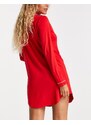 ASOS DESIGN - Camicia da notte in viscosa rossa con profili a contrasto-Rosso