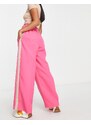 ASOS Petite ASOS DESIGN Petite - Pantaloni con vita elasticizzata rosa e riga laterale color pietra