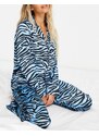 River Island - Camicia del pigiama in raso blu con stampa zebrata