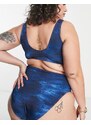 ASOS Curve ASOS DESIGN Curve - Crop top bikini con scollo profondo squadrato blu con stampa tie-dye-Multicolore
