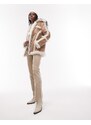 Topshop Tall - Cappotto di media lunghezza in pelle sintetica color cuoio anni '70-Marrone