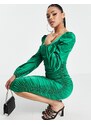 AX Paris - Vestito midi con maniche a sbuffo in raso verde smeraldo