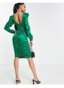 AX Paris - Vestito midi con maniche a sbuffo in raso verde smeraldo