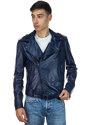 Leather Trend Chiodo Tre Tasche - Chiodo Uomo Blu in vera pelle