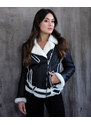 Leather Trend Rachele - Chiodo Donna Nero e Bianco in vero montone Shearling