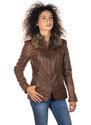 Leather Trend T100 - Giacca Donna Cuoio con Cappuccio in vera pelle