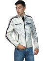 Leather Trend Biker - Biker Uomo Bianco Tamponato in vera pelle