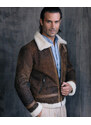 Leather Trend Franco - Giacca Uomo Cuoio effetto Graffiato in vero montone Shearling
