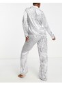 Vero Moda - Pigiama composto da pantaloni e camicia in raso argento gessato-Grigio