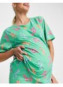 ASOS Maternity ASOS DESIGN Maternity - Pigiama con t-shirt oversize e leggings verdi con dinosauri e aragoste-Viola