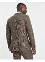 Selected Homme - Giacca da abito slim marrone a quadri in misto lana