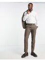 Selected Homme - Pantaloni da abito slim marroni a quadri in misto lana-Marrone