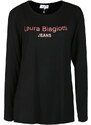 Laura Biagiotti T-shirt Da Donna Lunga Con Strass Manica Nero Taglia L