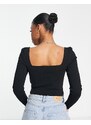 New Look - Top a maniche lunghe nero in maglia effetto corsetto