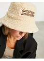 ASOS Weekend Collective - Cappello da pescatore color cammello in pile borg con logo-Neutro