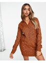 ASOS DESIGN - Vestito corto in maglia a trecce con colletto aperto, colore arancione