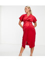 Closet London Maternity - Vestito midi rosso in velluto con maniche a kimono e cintura