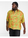 ASOS DESIGN - Camicia oversize squadrata in raso con stampa floreale-Verde