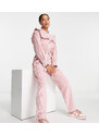 Miss Selfridge Petite - Tuta jumpsuit rosa pallido in velluto a coste con pettorina con volant e cintura