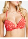 New Look - Top bikini rosso a pois con incrocio sul davanti e ferretto
