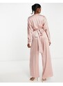ASOS DESIGN - Tuta jumpsuit in raso rosa pallido con maniche a pipistrello e vita avvolgente