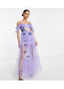 Esclusiva Lace & Beads Petite - Vestito a corsetto lilla trasparente con ricamo di farfalle in 3D-Viola