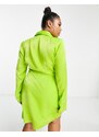 ASOS Curve ASOS DESIGN Curve - Vestito corto stile blazer a portafoglio in raso verde lime