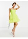 Esclusiva Lace & Beads Petite - Vestito corto avvolgente con corsetto in tulle lime-Verde