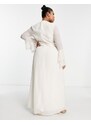 Hope & Ivy Plus Bridal - Vestito lungo da sposa ricamato color avorio con maniche a balze-Bianco