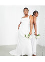 ASOS Curve ASOS DESIGN Curve - Layne - Vestito da sposa in raso con scollo squadrato e strascico-Bianco