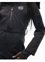 Topshop - Sno - Tuta da sci nera con cintura e cappuccio con pelliccia sintetica-Nero