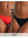 New Look - Confezione da 2 slip bikini rossi con laccetti laterali-Rosso