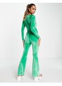The Frolic - Tuta jumpsuit in velluto verde smeraldo con cut-out e bustino