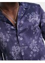 New Look - Camicia a maniche lunghe in raso blu a fiori tono su tono