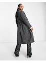 QED London - Cappotto taglio lungo grigio antracite con cintura