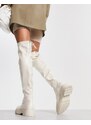 New Look - Stivali cuissard bassi elasticizzati crema con suola spessa-Nero