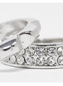 Faded Future - Confezione da 2 anelli argentati con cristalli e zigrinato-Argento
