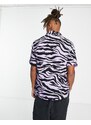 River Island - Camicia a maniche corte viola con stampa zebrata