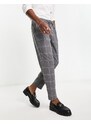 Pull&Bear - Pantaloni slim sartoriali eleganti grigi a quadri-Grigio