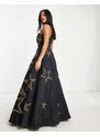 Esclusiva Lace & Beads - Vestito lungo nero decorato con stelle